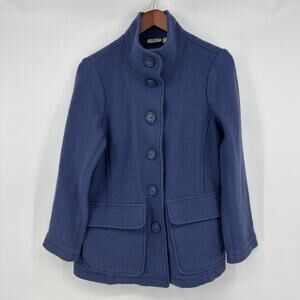 LL Bean Bellandi Boiled Wool Coat Womens M P Blue Jacket Button Up